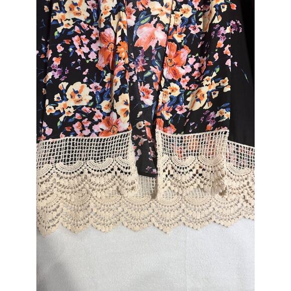 UMGEE Black Cream Open Top S M Oversized Boho Peasant Lace - Picture 4 of 8